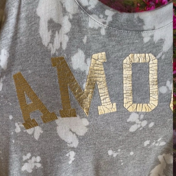 Zadig & Voltaire Gray T-Shirt with Gold Amour Print - Picture 3 of 9